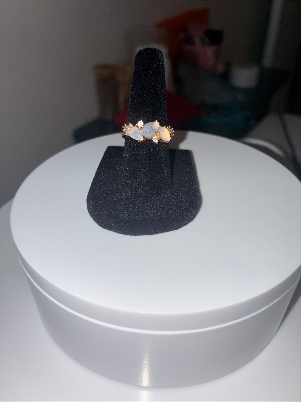 Gold Opal Teardrop Cluster Ring with Sparkle Accents - Women Jewelry